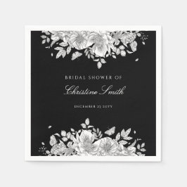Elegant Black Floral Vrijgezellenfeest Napkins Servet
