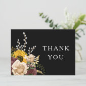 Elegant Black Floral Wedding Bedankkaart (Staand voorkant)