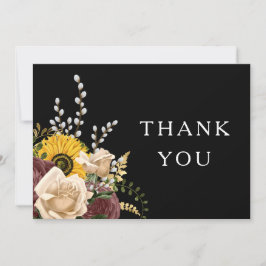 Elegant Black Floral Wedding Bedankkaart