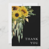 Elegant Black Floral Wedding Bedankkaart (Voorkant)