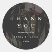Elegant Black Floral Wedding Bedankt Ronde Sticker (Voorkant)