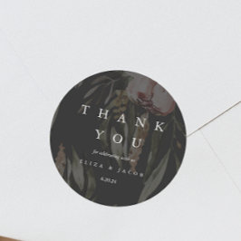 Elegant Black Floral Wedding Bedankt Ronde Sticker