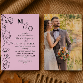Elegant black Floral Wedding Invitation Kaart