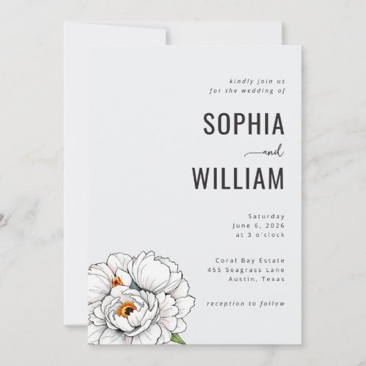 Elegant Black Floral Wedding Invitation Kaart (Voorkant)