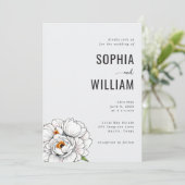 Elegant Black Floral Wedding Invitation Kaart (Staand voorkant)