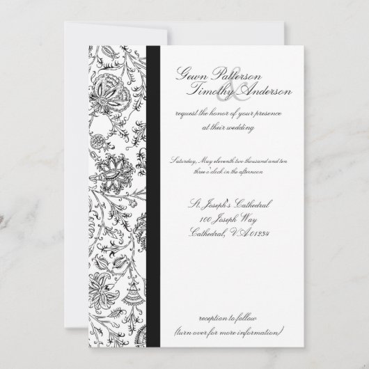 Elegant Black Floral Wedding Invitations Kaart (Voorkant)