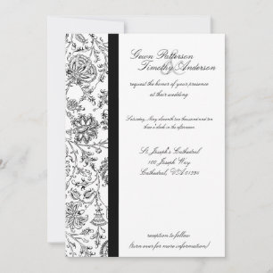 Elegant Black Floral Wedding Invitations Kaart