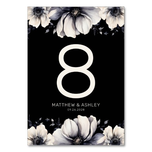 Elegant Black Floral Wedding Kaart (Voorkant)