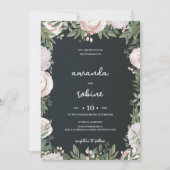Elegant Black Floral Wedding Kaart (Voorkant)