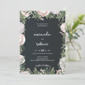 Elegant Black Floral Wedding Kaart (Staand voorkant)