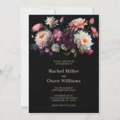 Elegant Black Floral Wedding Kaart (Voorkant)
