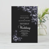 Elegant Black Floral Wedding Kaart (Staand voorkant)