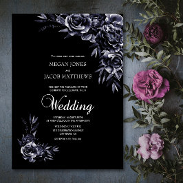 Elegant Black Floral Wedding Kaart