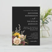 Elegant Black Floral Wedding Kaart (Staand voorkant)