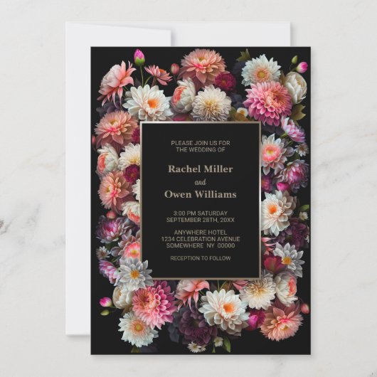 Elegant Black Floral Wedding Kaart (Voorkant)