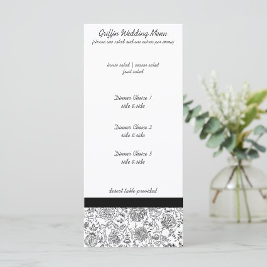 Elegant Black Floral Wedding Menus Menu (Staand voorkant)