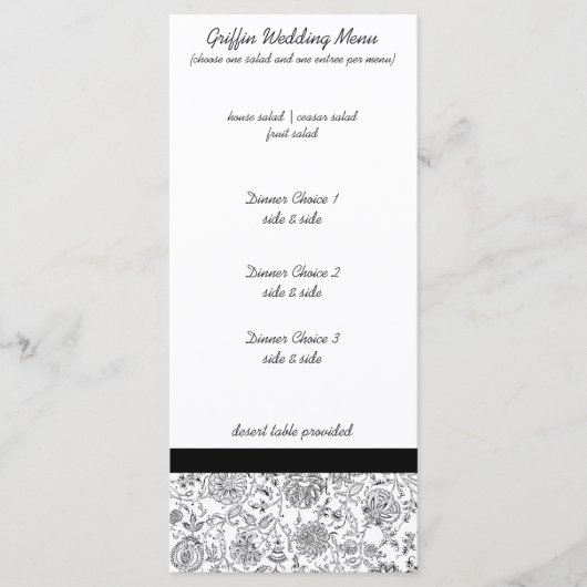 Elegant Black Floral Wedding Menus Menu (Voorkant)