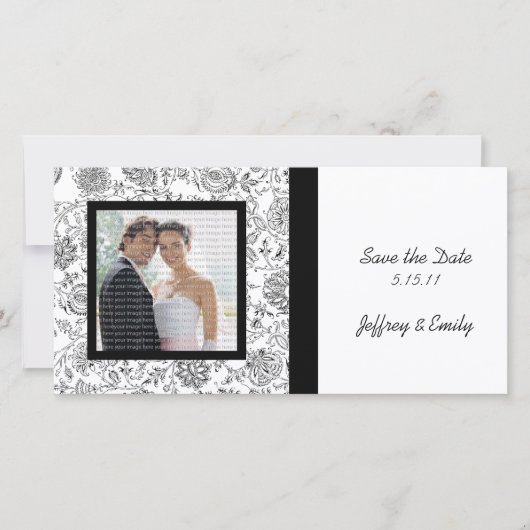 Elegant Black Floral Wedding Photo Cards Save The Date (Voorkant)