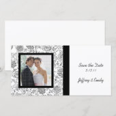 Elegant Black Floral Wedding Photo Cards Save The Date (Voorkant / Achterkant)