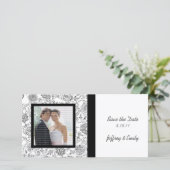 Elegant Black Floral Wedding Photo Cards Save The Date (Staand voorkant)