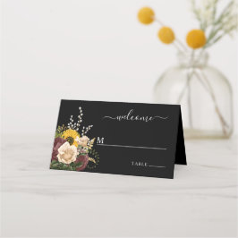 Elegant Black Floral Wedding Plaatskaartje