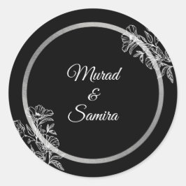 Elegant Black Floral Wedding Ronde Sticker