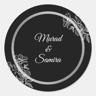 Elegant Black Floral Wedding Ronde Sticker