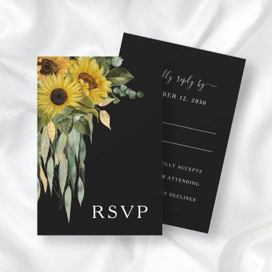 Elegant Black Floral Wedding RSVP Kaartje