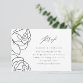 Elegant Black Floral Wedding RSVP met QR-code (Staand voorkant)