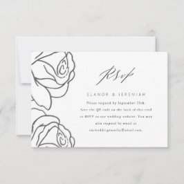 Elegant Black Floral Wedding RSVP met QR-code
