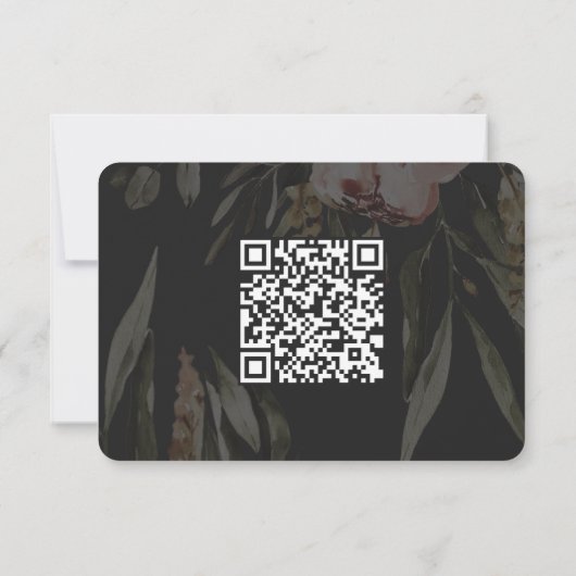 Elegant Black Floral Wedding RSVP met QR-code (Achterkant)