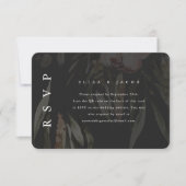 Elegant Black Floral Wedding RSVP met QR-code (Voorkant)