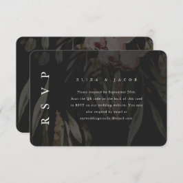 Elegant Black Floral Wedding RSVP met QR-code