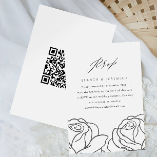 Elegant Black Floral Wedding RSVP met QR-code
