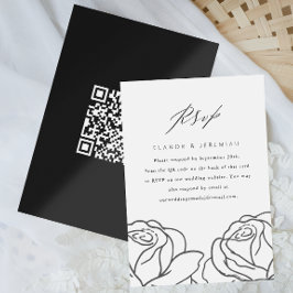 Elegant Black Floral Wedding RSVP met QR-code