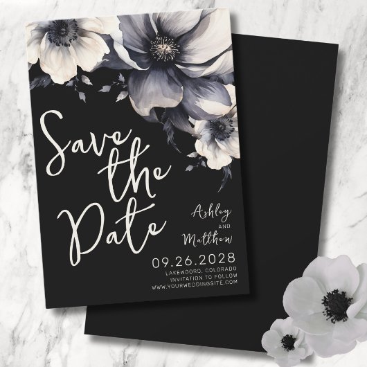 Elegant Black Floral Wedding Save The Date