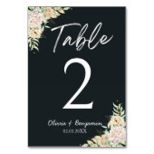 Elegant Black Floral Wedding Table Number Card Kaart (Voorkant)