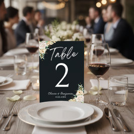 Elegant Black Floral Wedding Table Number Card Kaart