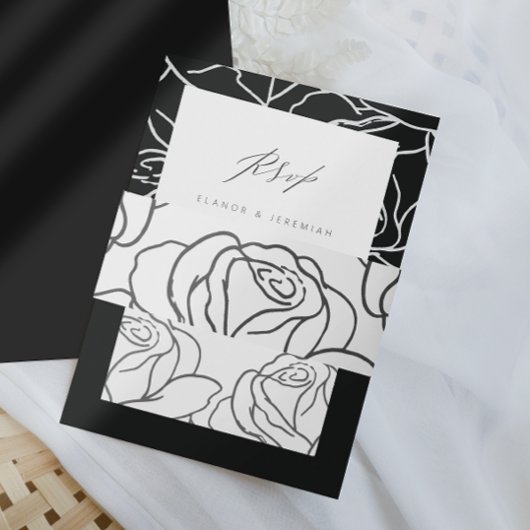 Elegant Black Floral Wedding Uitnodigingen Wikkel