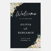 Elegant Black Floral Wedding Welcome Sign Acryl Bord (Voorkant)
