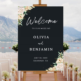 Elegant Black Floral Wedding Welcome Sign Acryl Bord