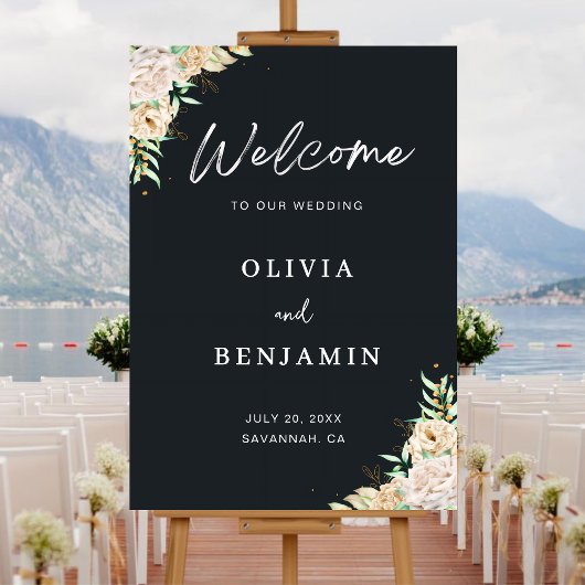 Elegant Black Floral Wedding Welcome Sign Acryl Bord