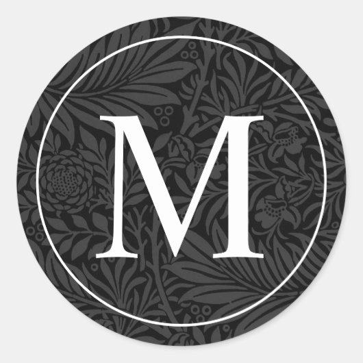 Elegant Black Floral White Monogram Envelope Seal Ronde Sticker (Voorkant)