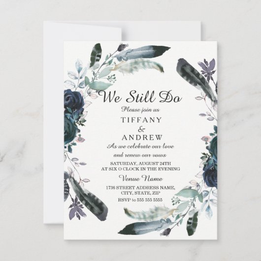 Elegant Black Floral Wreath Vow-verlenging Kaart (Voorkant)