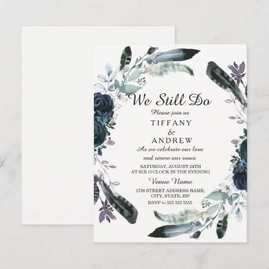 Elegant Black Floral Wreath Vow-verlenging Kaart (Voorkant / Achterkant)