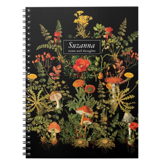 Elegant Black Florals Botanische Herfst Notitieboe Notitieboek (Voorkant)