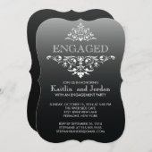 Elegant Black Floure Engagement Party Kaart (Voorkant / Achterkant)