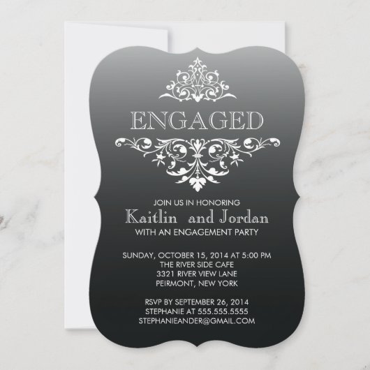 Elegant Black Floure Engagement Party Kaart (Voorkant)