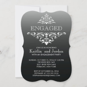 Elegant Black Floure Engagement Party Kaart