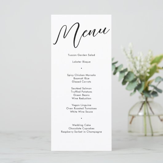 Elegant Black Flourish Calligraphy Wedding Dinner Menu (Staand voorkant)